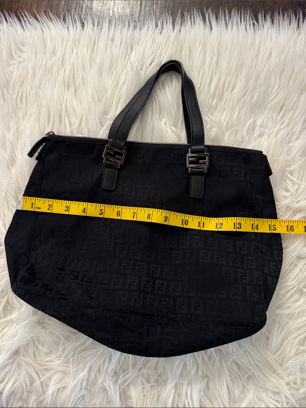 Fendi Black FF Jacquard Top-Zip Tote